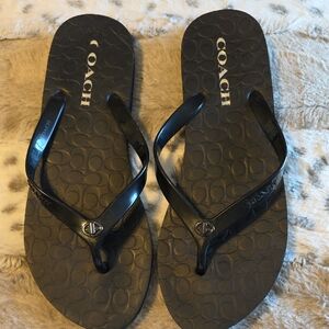 Coach Black Logo Jelly Flip Flops